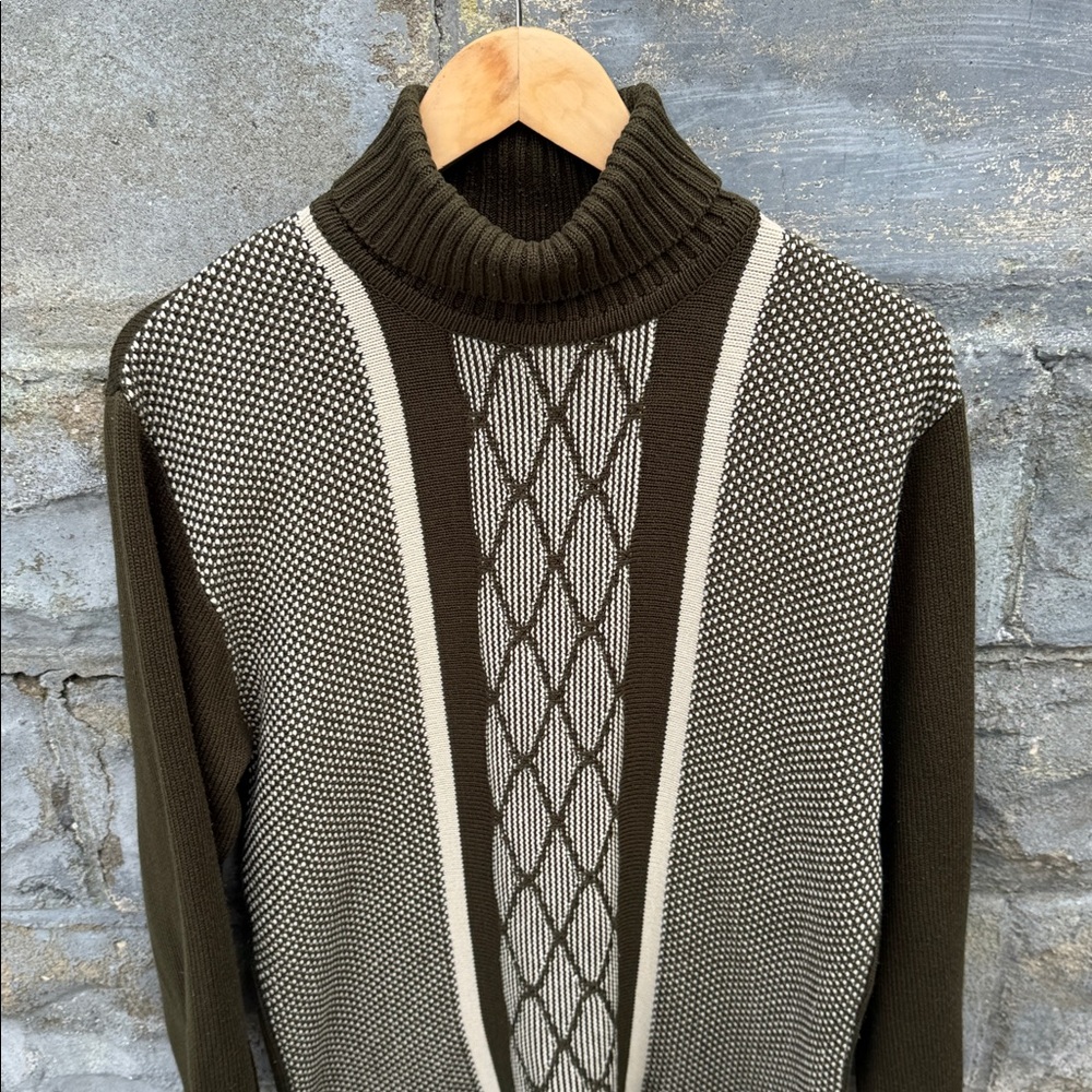 Vintage green turtleneck sweater cotton knit 90s size Medium earth tone